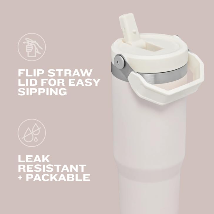 Iceflow Stainless Steel Tumbler - Vacuum Insulated Water Bottle for Home, Office or Car Reusable Cup with Straw Leak Resistant Flip Cold for 12 Hours or Iced for 2 Days, Ash, 30OZ