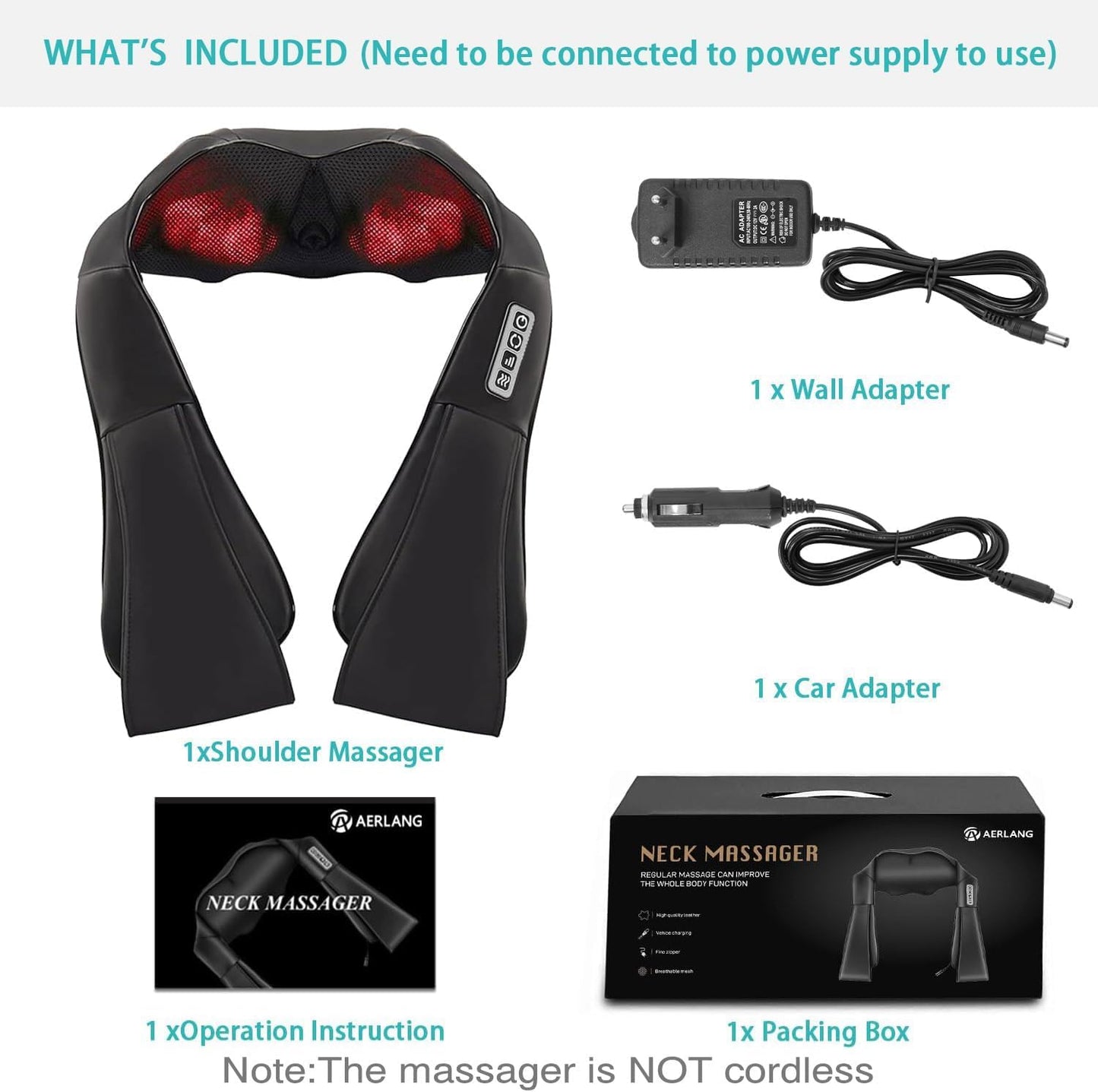 Shiatsu Back and Neck Massager, Back Massager Deep Tissue Kneading Neck and Shoulder Massage with Heat, Electric Massage Pillow Fathers Day Gift Ideas from Daughter Son(Not Cordless)