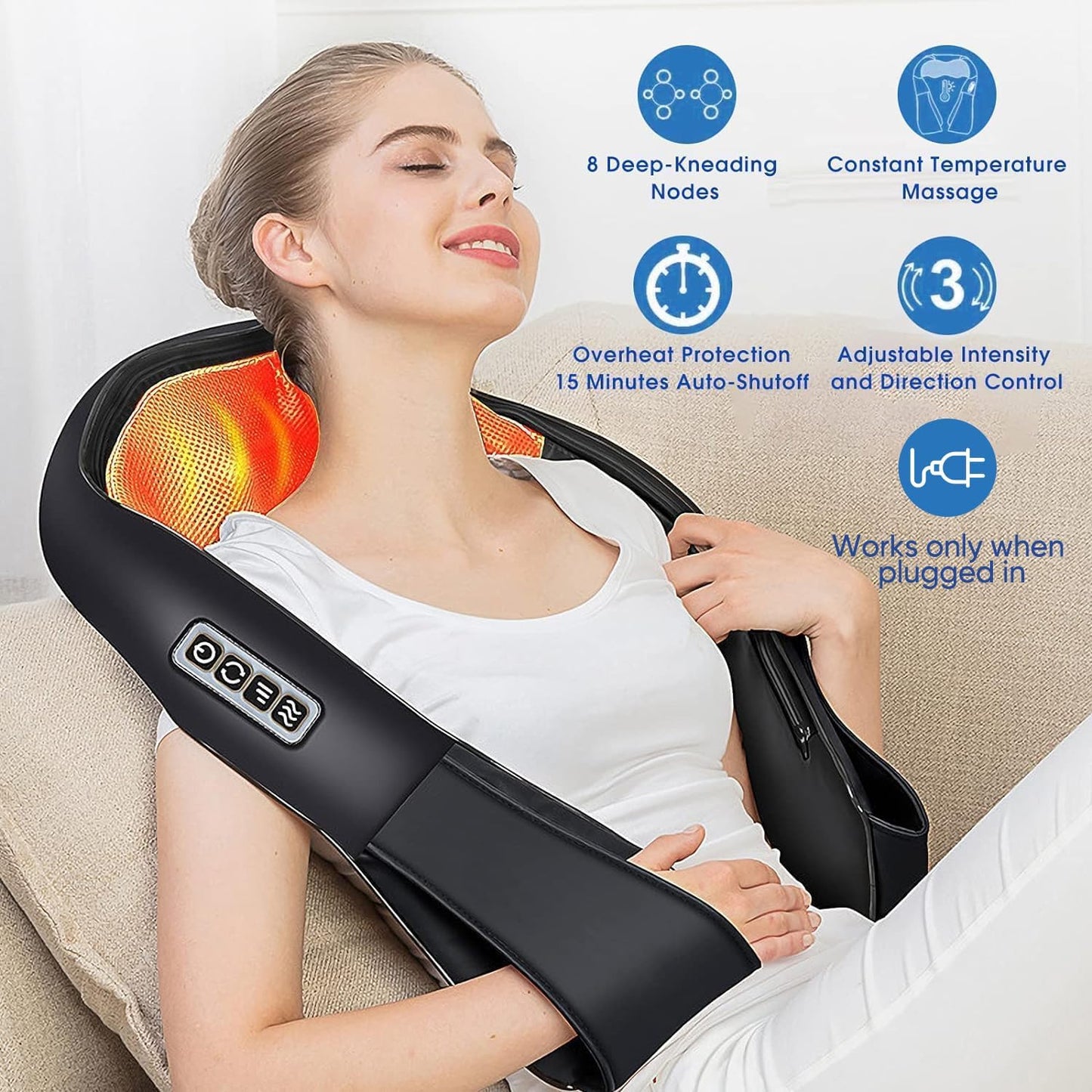 Shiatsu Back and Neck Massager, Back Massager Deep Tissue Kneading Neck and Shoulder Massage with Heat, Electric Massage Pillow Fathers Day Gift Ideas from Daughter Son(Not Cordless)