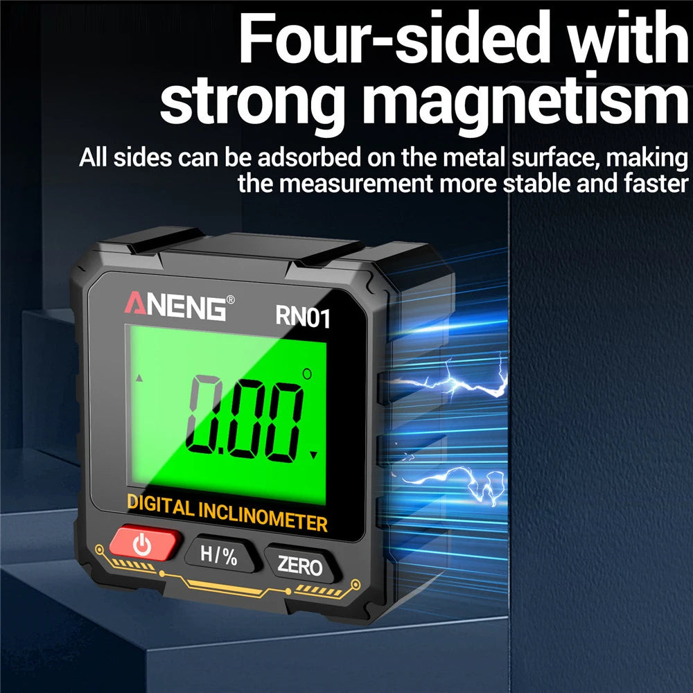 Digital Laser Level with LCD Backlight Tiltmeter 360 Degree Four Sided Magnetic Level Gauge Slope Measurement Meter