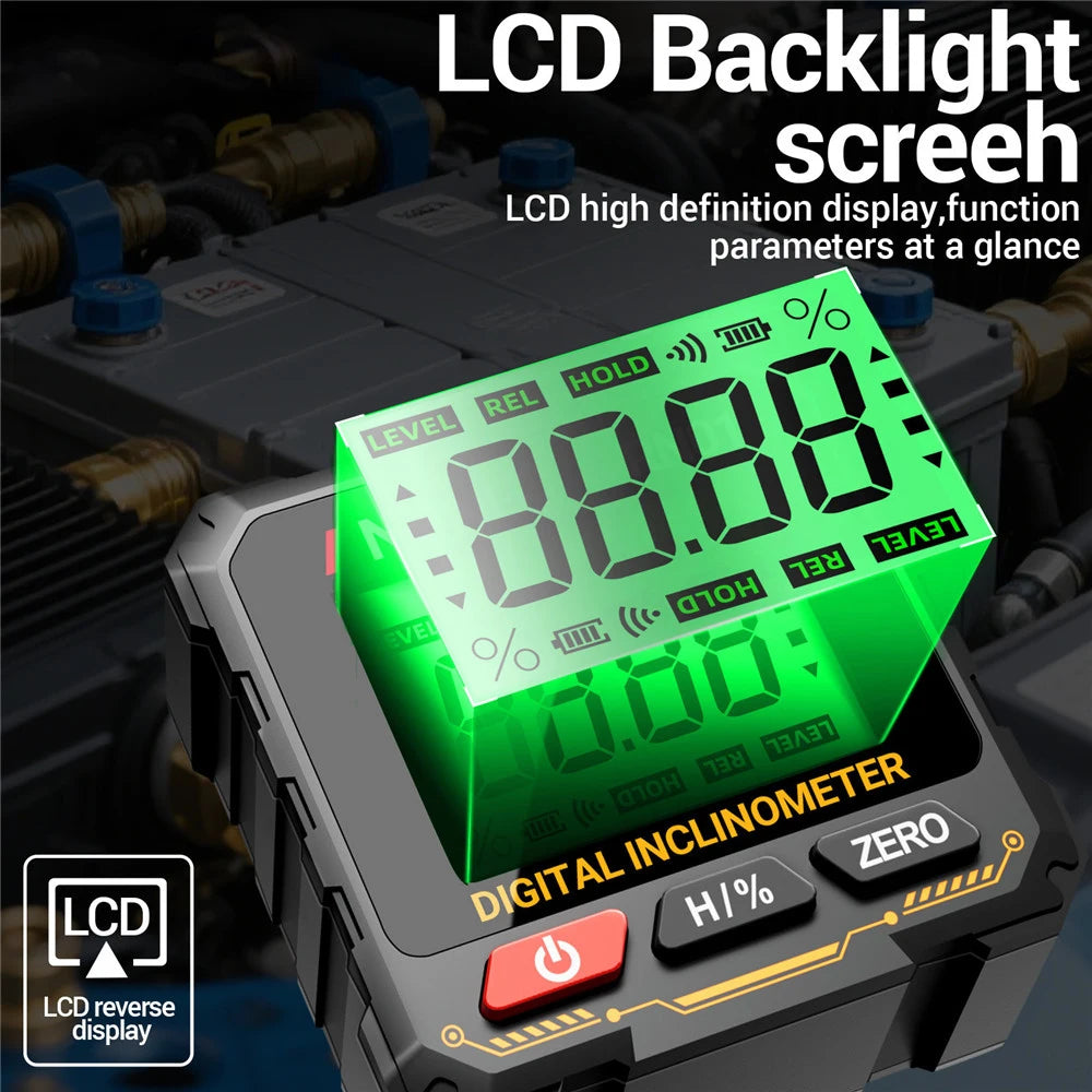 Digital Laser Level with LCD Backlight Tiltmeter 360 Degree Four Sided Magnetic Level Gauge Slope Measurement Meter