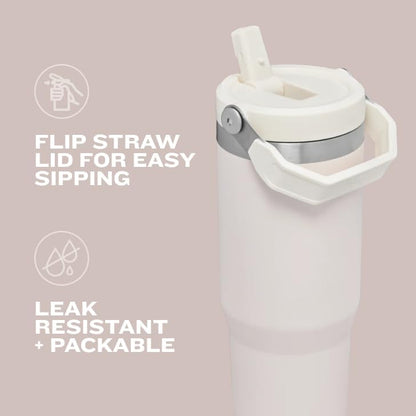 Iceflow Stainless Steel Tumbler - Vacuum Insulated Water Bottle for Home, Office or Car Reusable Cup with Straw Leak Resistant Flip Cold for 12 Hours or Iced for 2 Days, Ash, 30OZ