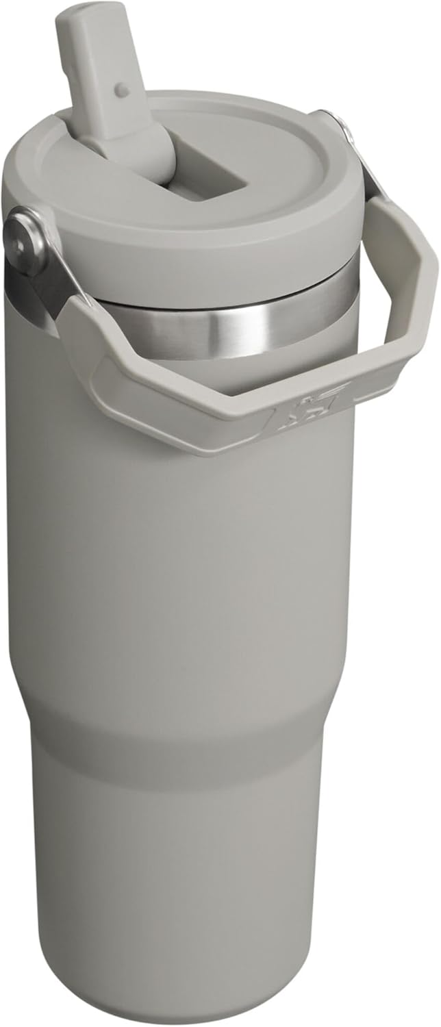 Iceflow Stainless Steel Tumbler - Vacuum Insulated Water Bottle for Home, Office or Car Reusable Cup with Straw Leak Resistant Flip Cold for 12 Hours or Iced for 2 Days, Ash, 30OZ