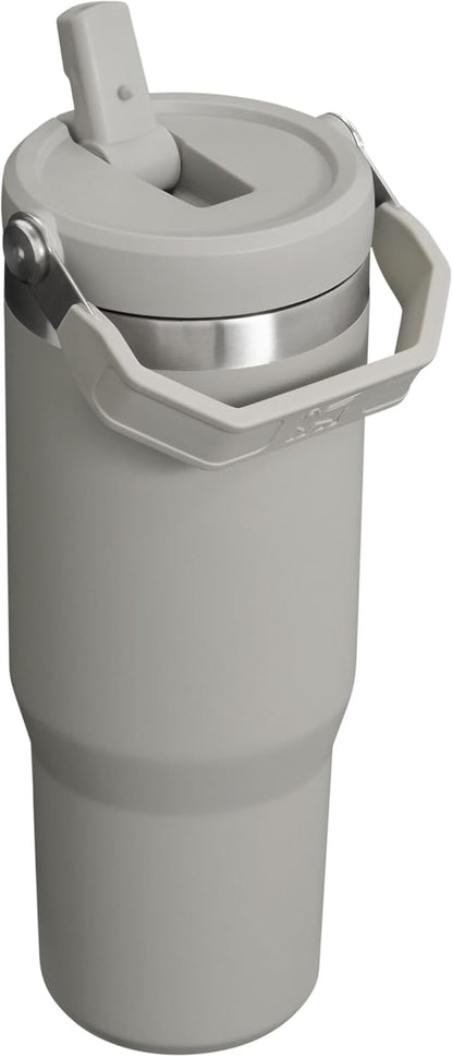 Iceflow Stainless Steel Tumbler - Vacuum Insulated Water Bottle for Home, Office or Car Reusable Cup with Straw Leak Resistant Flip Cold for 12 Hours or Iced for 2 Days, Ash, 30OZ