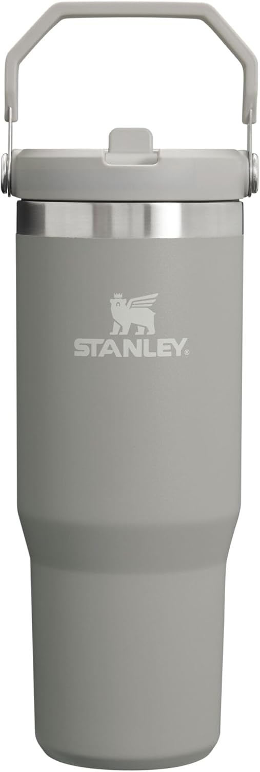 Iceflow Stainless Steel Tumbler - Vacuum Insulated Water Bottle for Home, Office or Car Reusable Cup with Straw Leak Resistant Flip Cold for 12 Hours or Iced for 2 Days, Ash, 30OZ