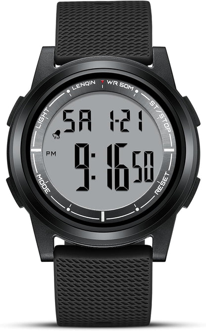 Mens Digital Watch Ultra Thin Minimalist Sports Waterproof Outdoor LED Screen Large Face Wrist Watches for Men with Back Light Alarm Date Stopwatch