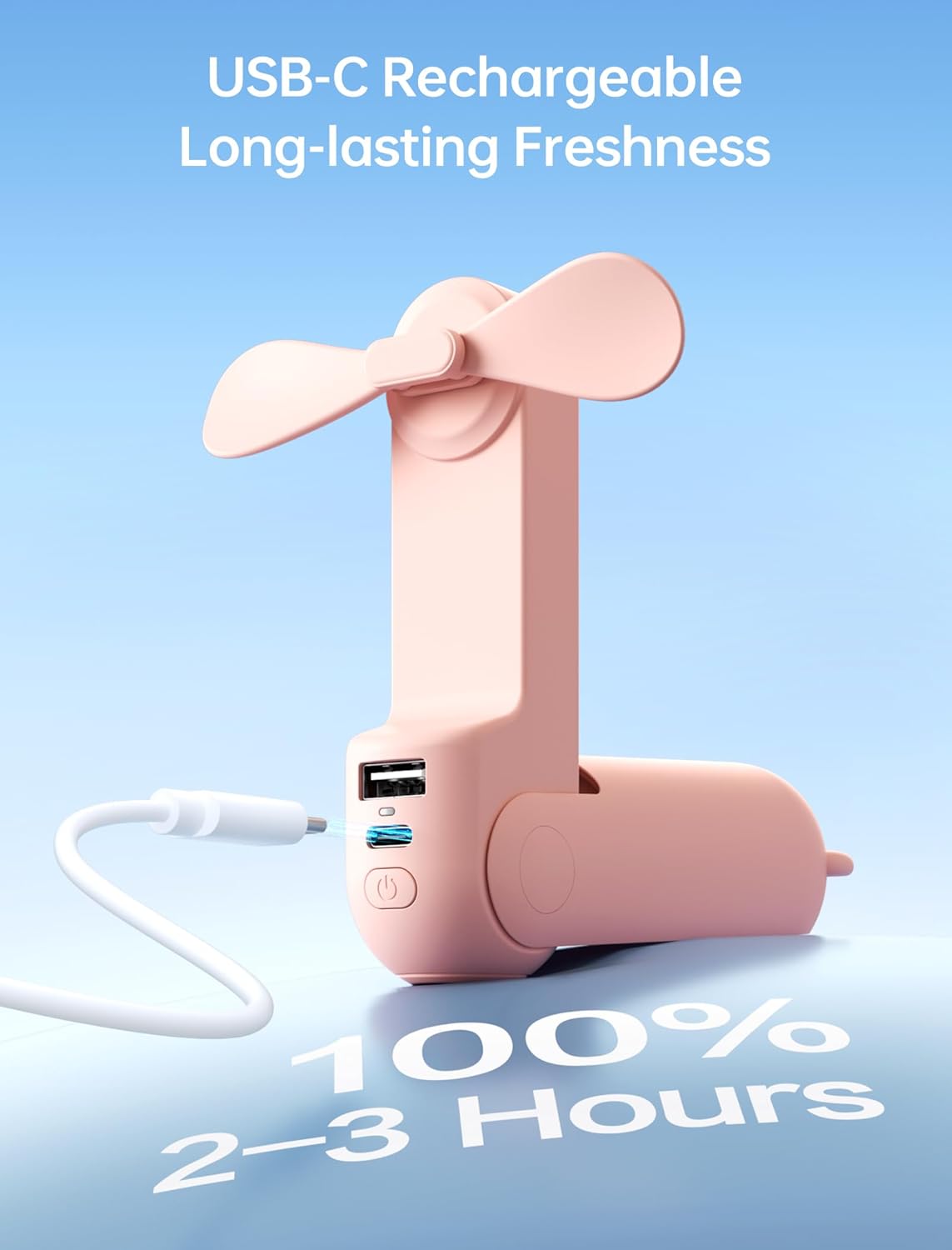 Handheld Mini Fan, 3 in 1 USB Rechargeable Portable Fan [12-19 Working Hours] with Power Bank, Flashlight, Pocket Design for Travel/Summer/Concerts/Lash, Gifts for Women (Pink)