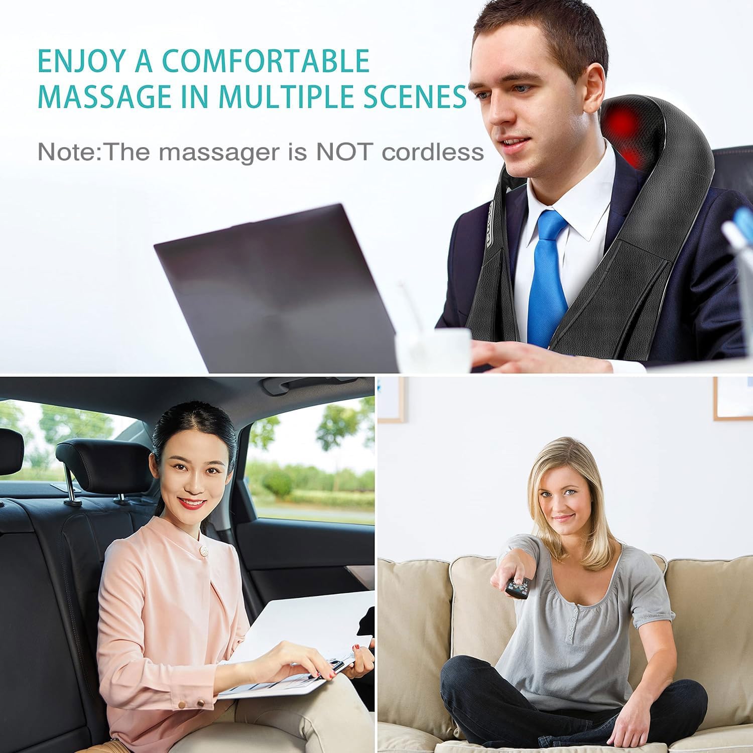 Shiatsu Back and Neck Massager, Back Massager Deep Tissue Kneading Neck and Shoulder Massage with Heat, Electric Massage Pillow Fathers Day Gift Ideas from Daughter Son(Not Cordless)