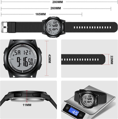 Mens Digital Watch Ultra Thin Minimalist Sports Waterproof Outdoor LED Screen Large Face Wrist Watches for Men with Back Light Alarm Date Stopwatch