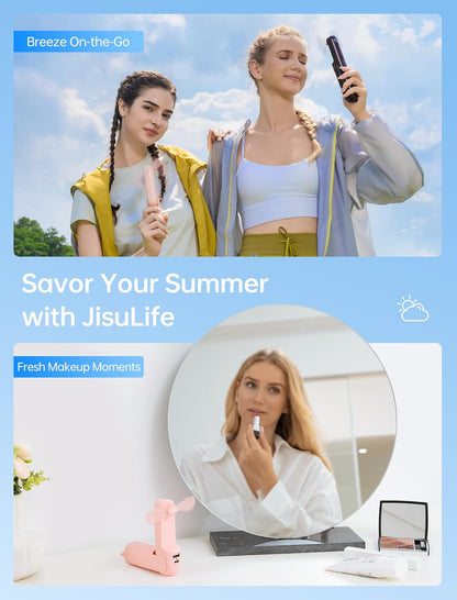 Handheld Mini Fan, 3 in 1 USB Rechargeable Portable Fan [12-19 Working Hours] with Power Bank, Flashlight, Pocket Design for Travel/Summer/Concerts/Lash, Gifts for Women (Pink)