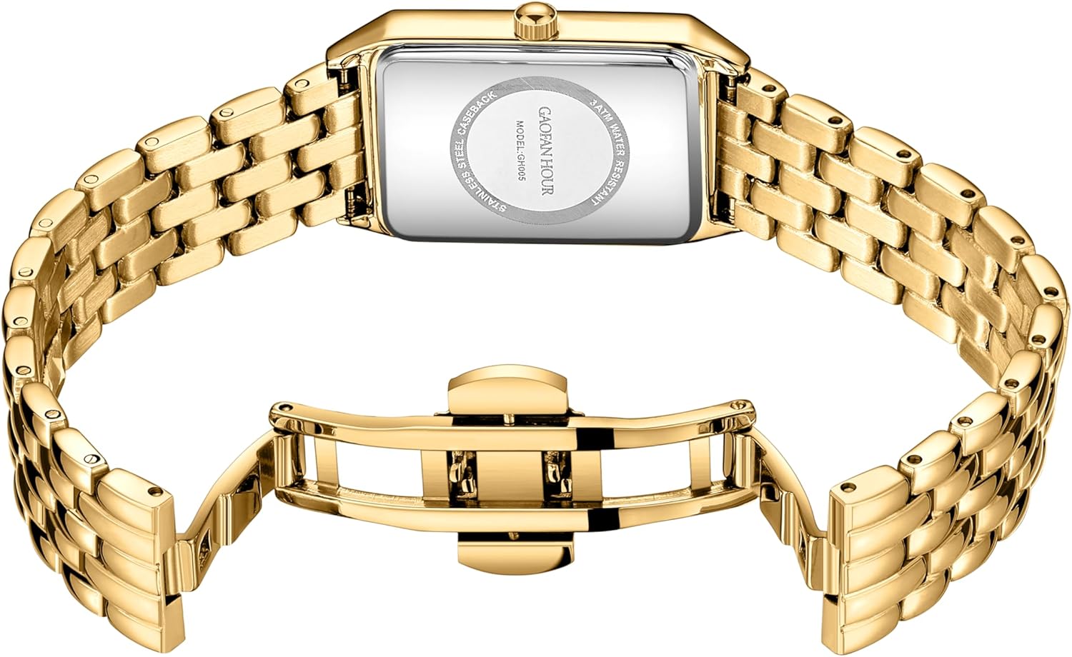 Gold Watches for Women with Vintage Rectangular Case,White Roman Dial,Stainless Steel Band,Adjustment Tool Included,Water Resistant