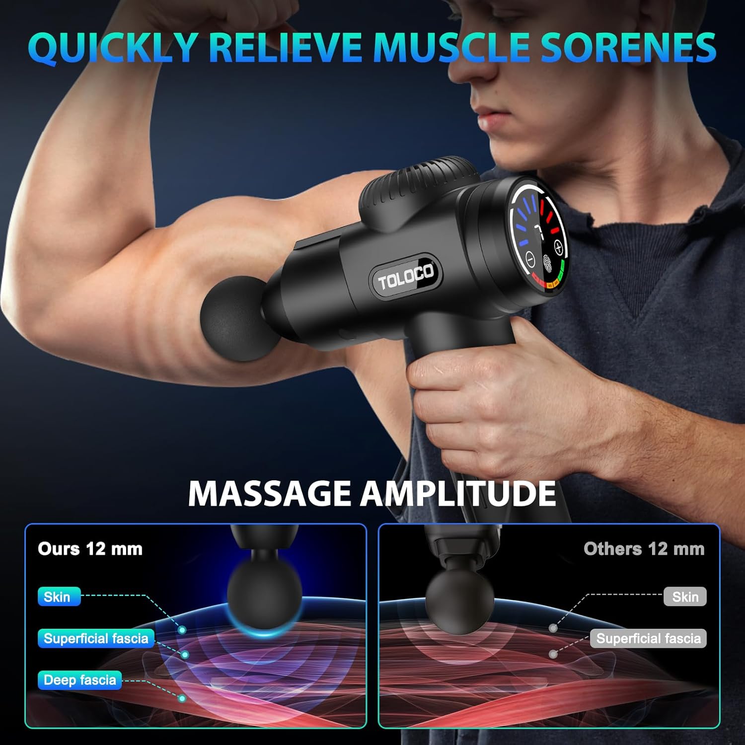 Massage Gun, Deep Tissue Back Massage for Athletes for Pain Relief, Percussion Massager with 10 Massages Heads & Silent Brushless Motor, Gifts for Fathers Day, Black