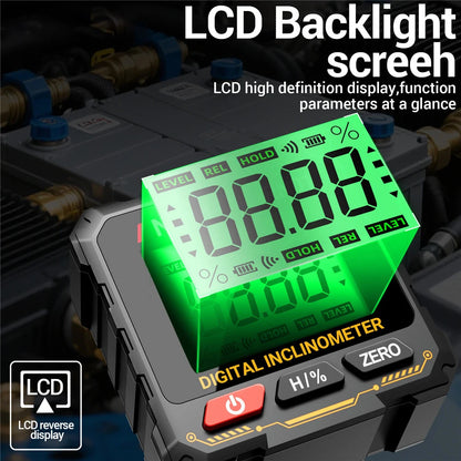 Digital Laser Level with LCD Backlight Tiltmeter 360 Degree Four Sided Magnetic Level Gauge Slope Measurement Meter