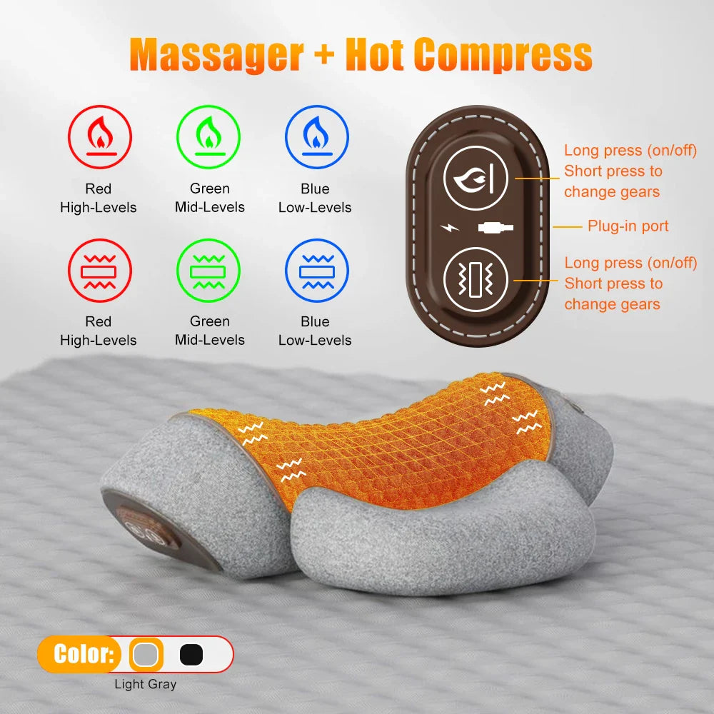 3 in 1 Neck Massager Cervical Pillow Hot Compress Vibration Massage Neck Traction Relax Pillow Spine Support Massager Tools
